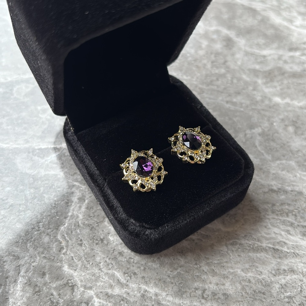 Gifts for Her🎁 💜Purple Rhinestone Earrings - Picture 3 of 7